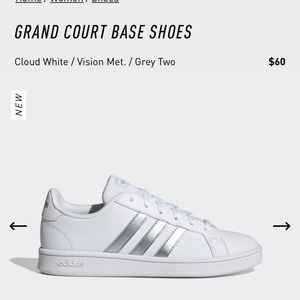 Adidas white tennis shoes with gray stripes